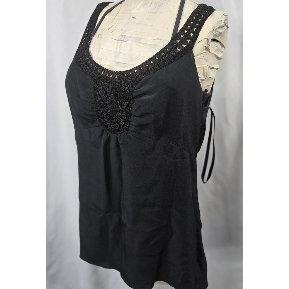 Ann Taylor Lined Dark Gray Silk Tank Top‎ with Crochet Trim  Size 8 Scoop Neck
